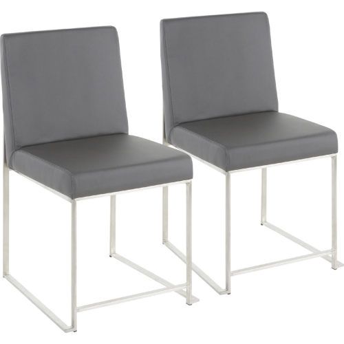 High Back Fuji Dining Chair in Grey Leatherette & Brushed Stainless (Set of 2)